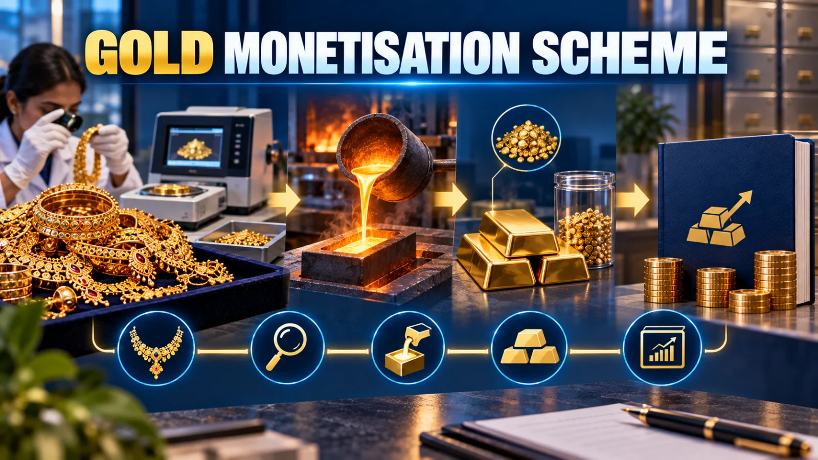 Indian gold jewellery being assessed before conversion into a gram-denominated bank gold deposit