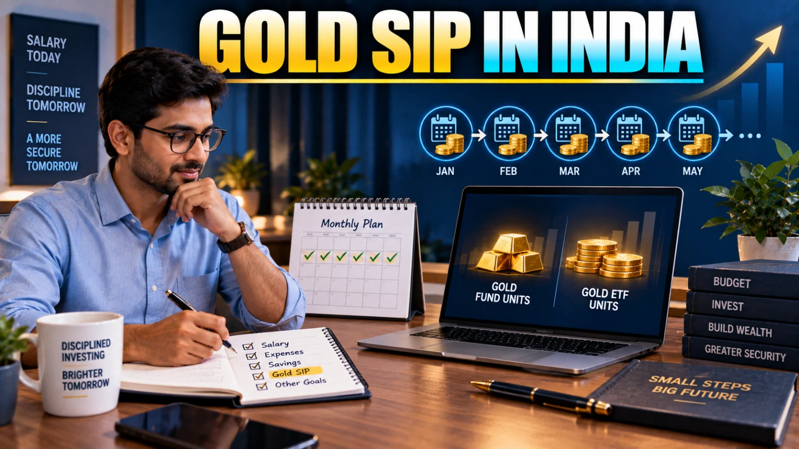 Salaried Indian investor setting aside a fixed monthly amount for regulated gold investment