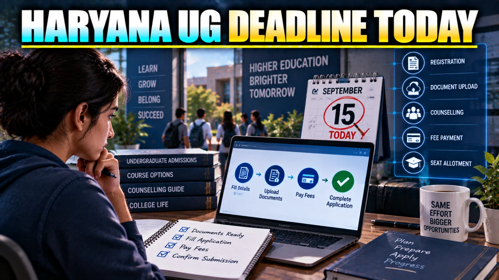 Indian student checking Haryana UG admission documents before the September 15 deadline