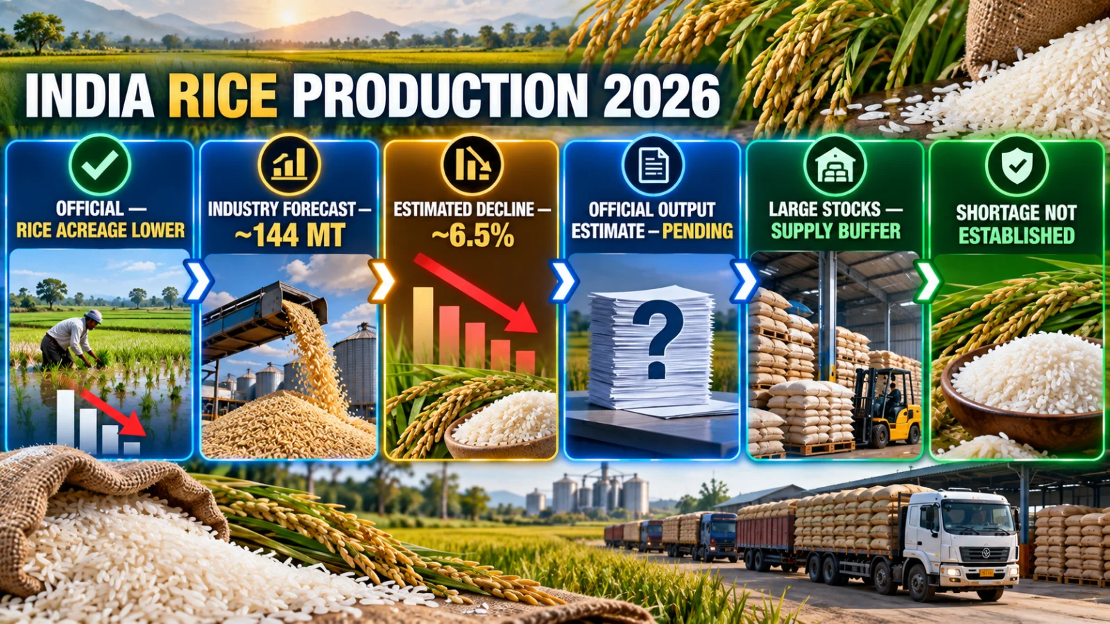 Infographic separating official rice acreage evidence from the industry 144 million tonne production forecast