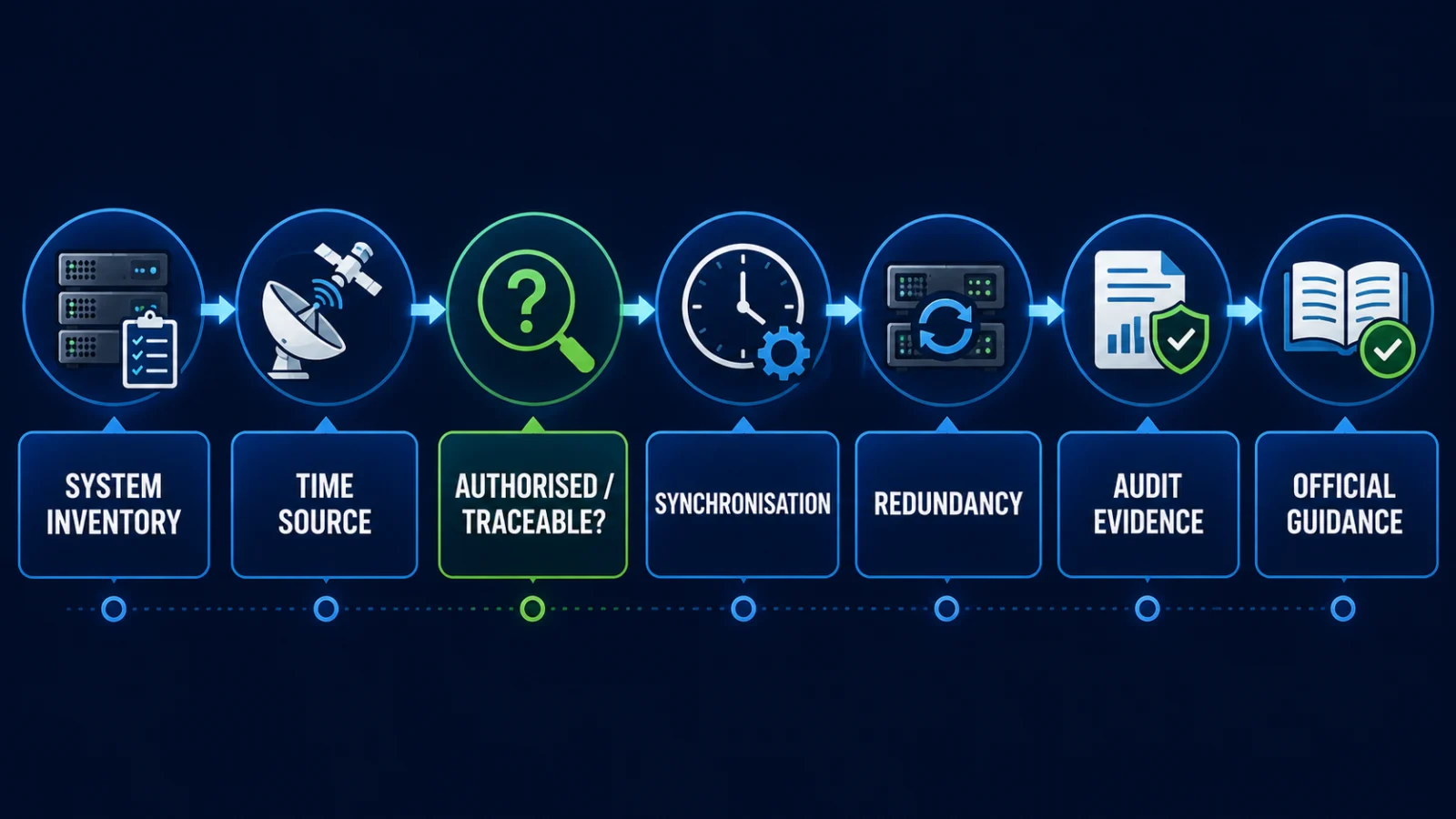 Decision path for checking enterprise time source traceability and IST compliance