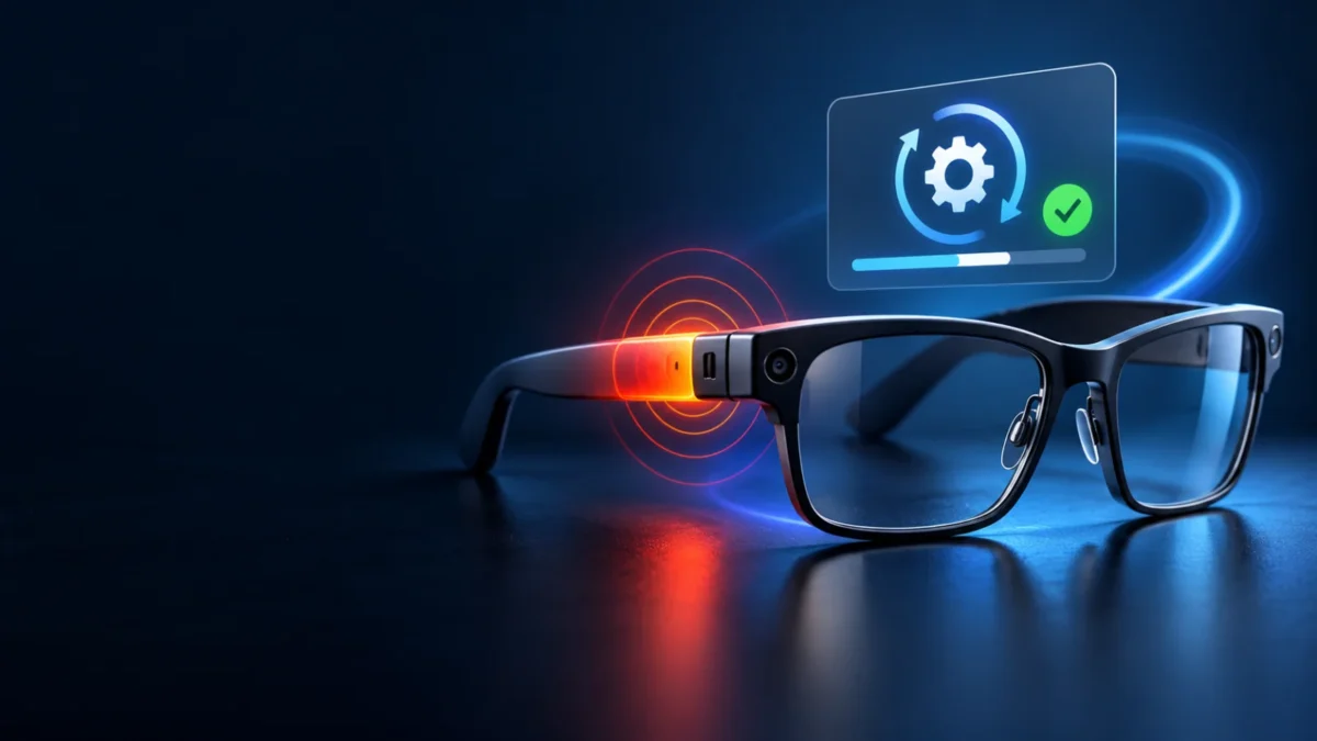 Smart glasses with left-temple overheating risk and a software repair concept