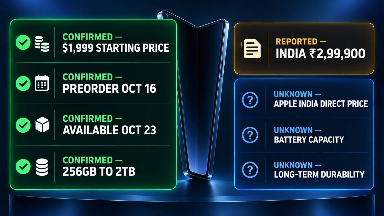 Infographic separating confirmed, reported and unresolved iPhone Duo launch details