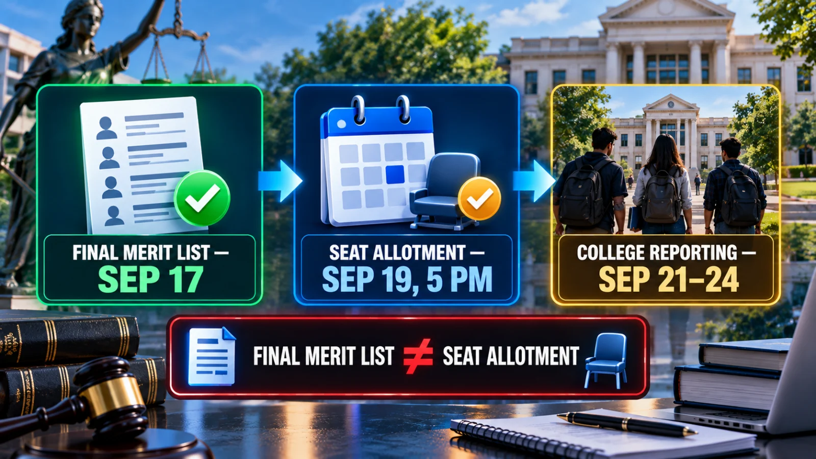MH CET Law Round 3 workflow from released final merit list to seat allotment and college reporting