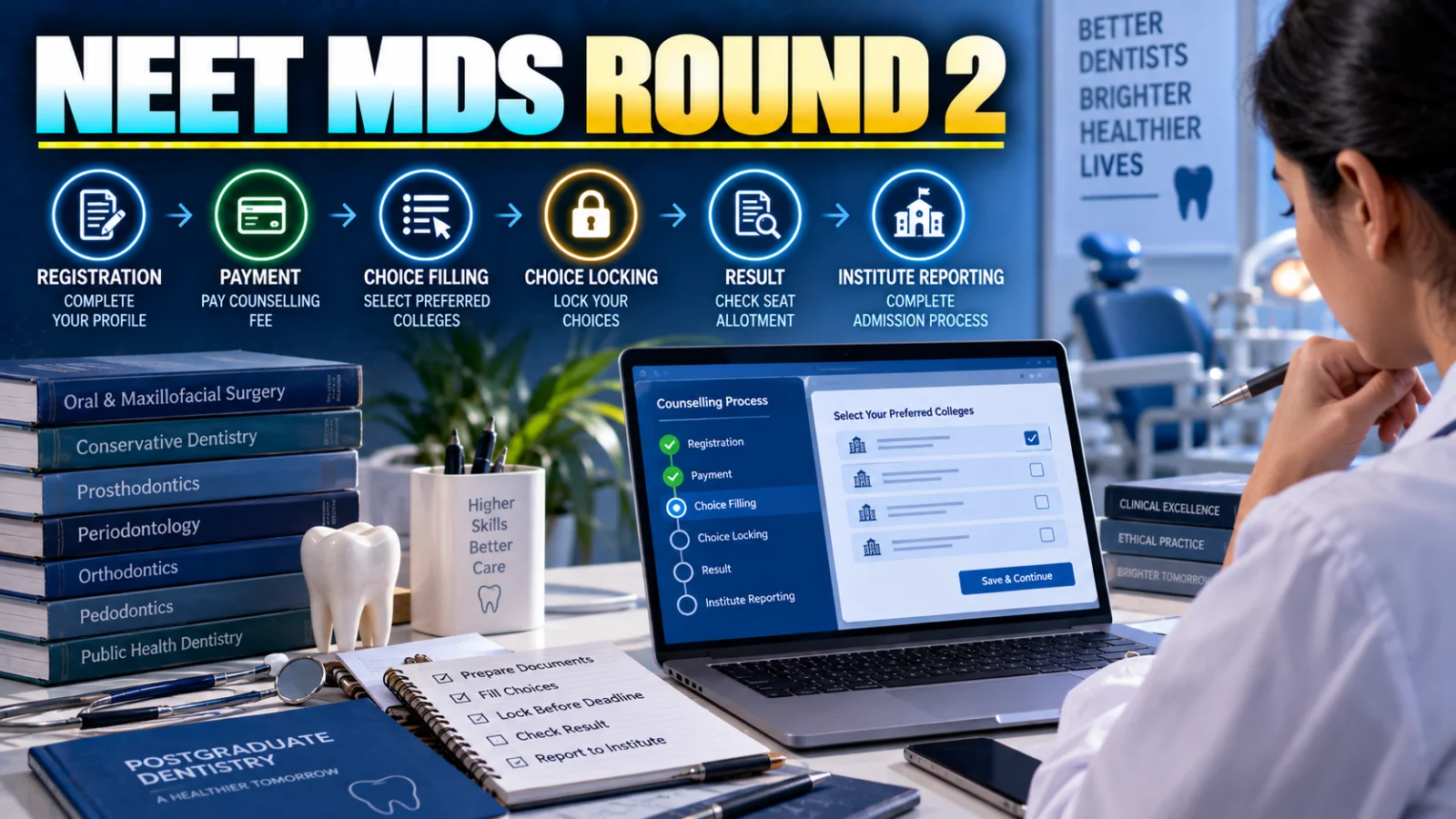 Indian dental postgraduate candidate reviewing the NEET MDS 2026 Round 2 counselling timeline