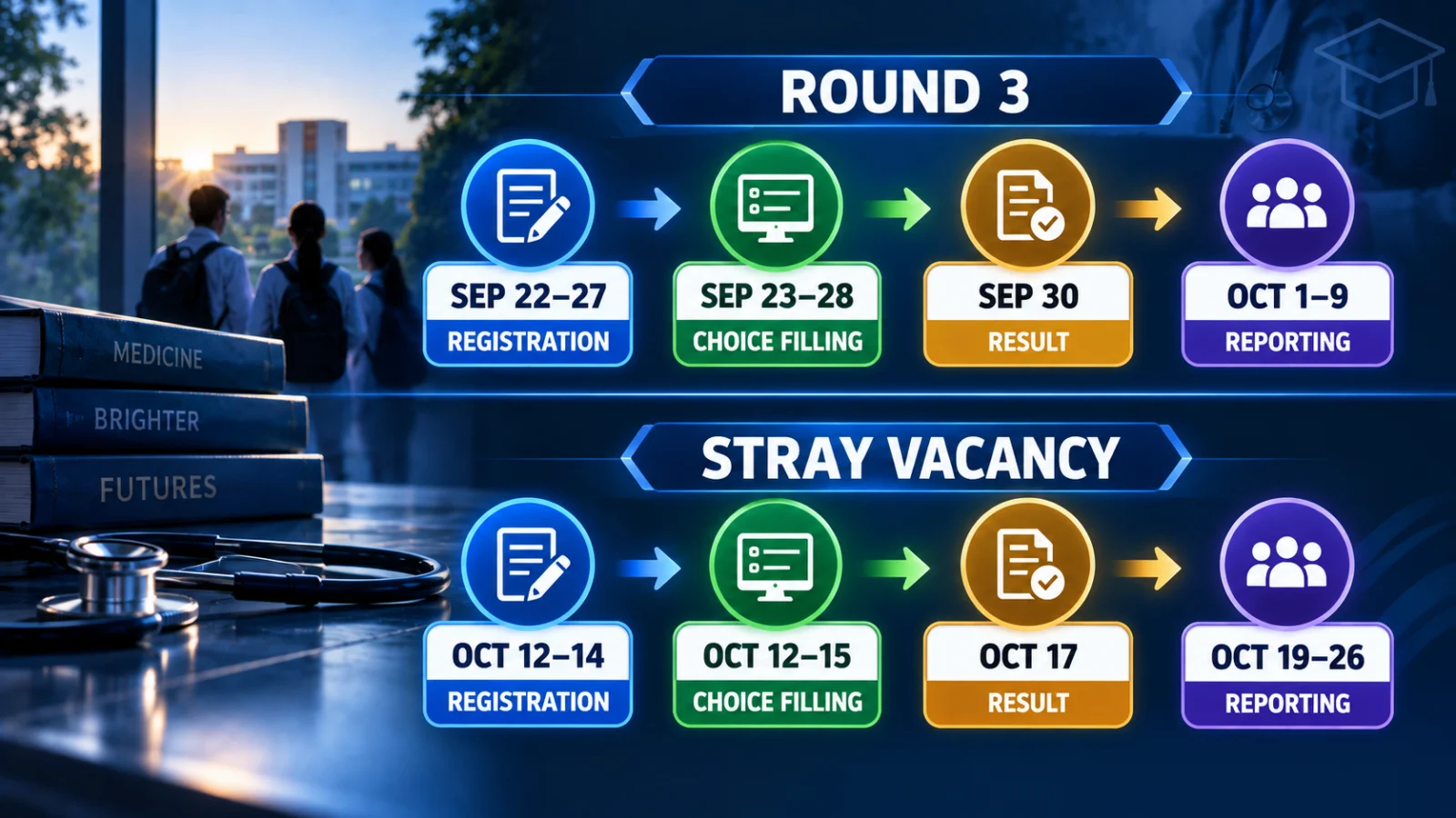 NEET UG 2026 Round 3 and stray vacancy counselling timeline