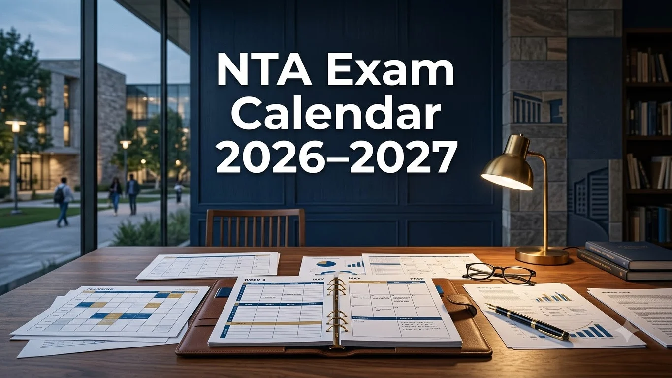 Editorial hero banner for NTA exam calendar 2026 2027 official schedule announcement
