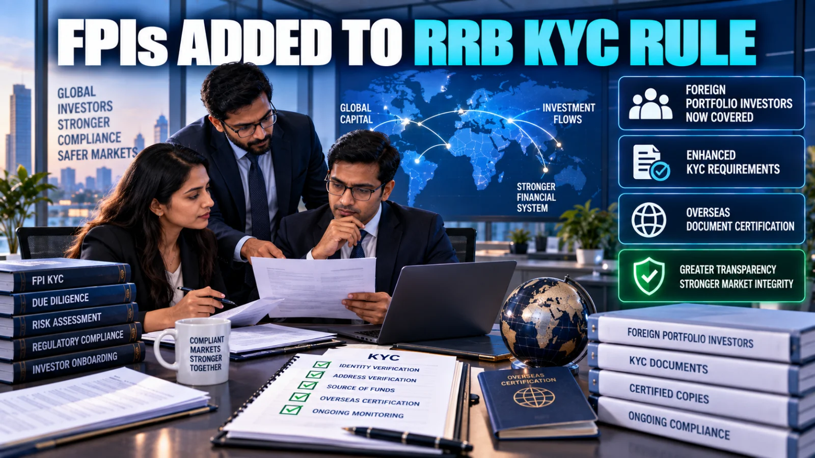 Regional Rural Bank compliance team reviewing Foreign Portfolio Investor certified KYC documents