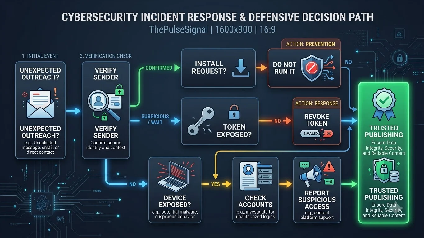 Decision path showing how Rust crate maintainers should respond to suspicious recruiter calls and possible publishing credential exposure