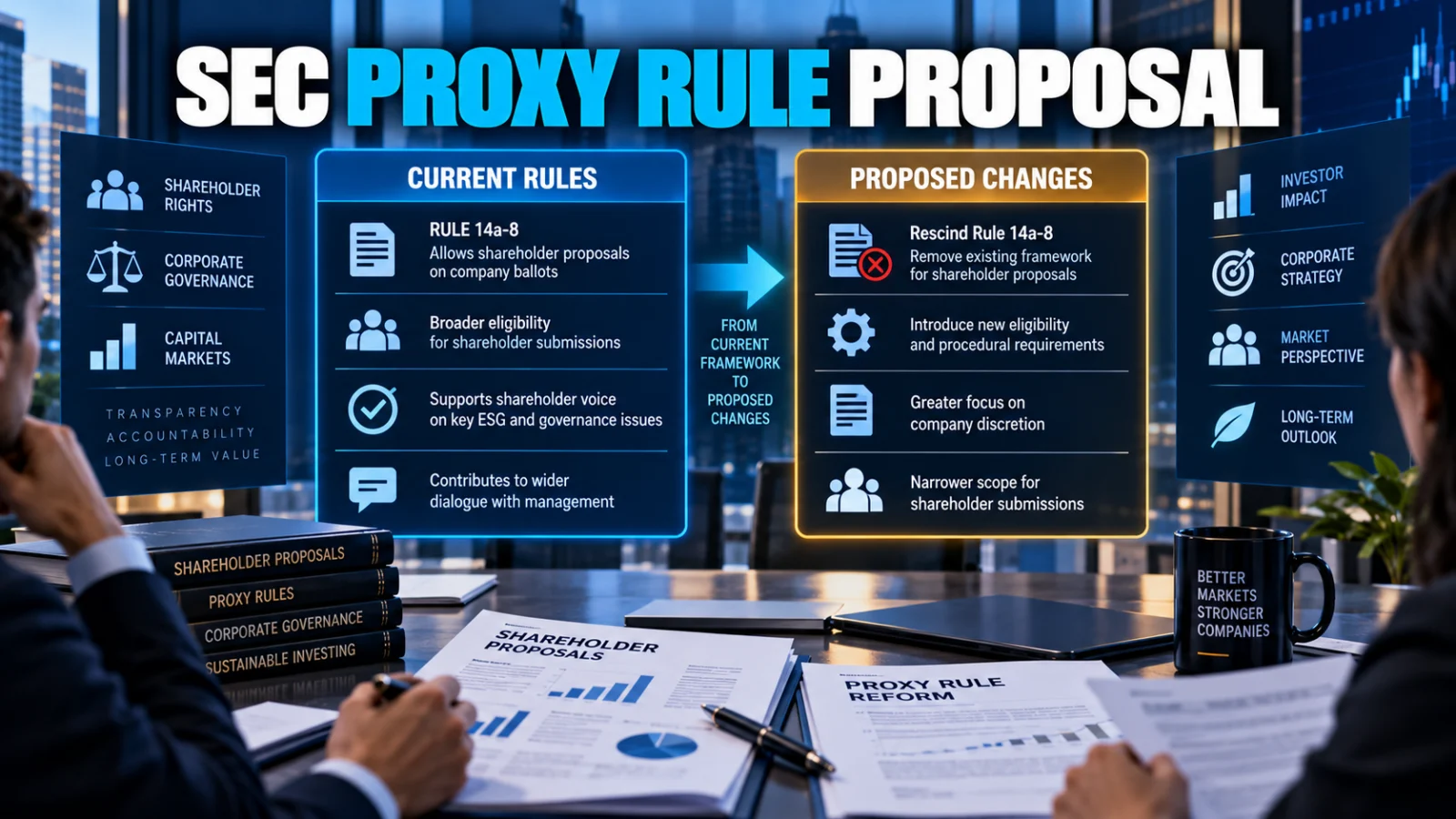 Editorial corporate governance scene about the proposed SEC Rule 14a-8 rescission and proxy rule reforms
