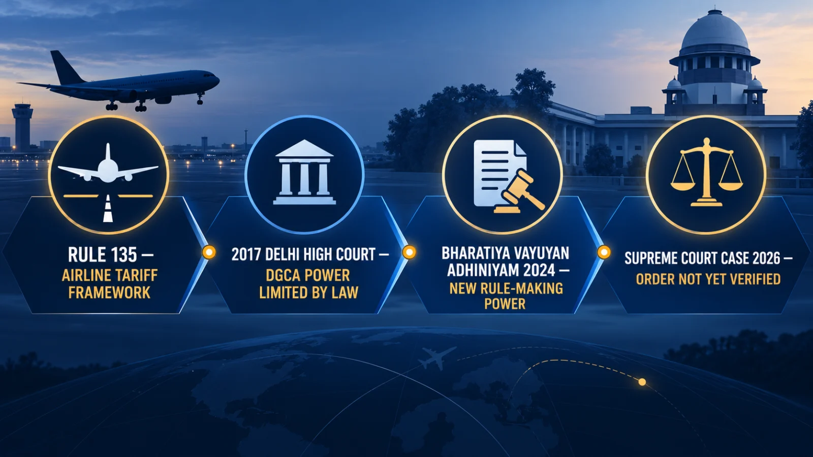 Timeline showing the legal and regulatory chain behind India's Supreme Court airfare case