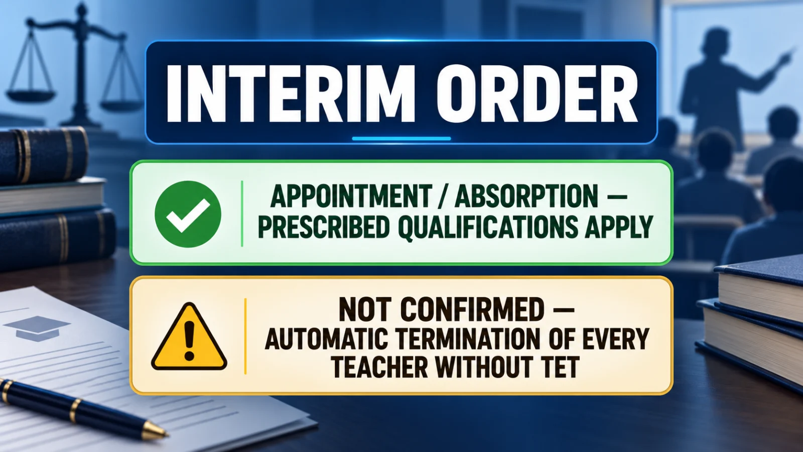 Infographic explaining the scope of the Supreme Court teacher qualification interim order