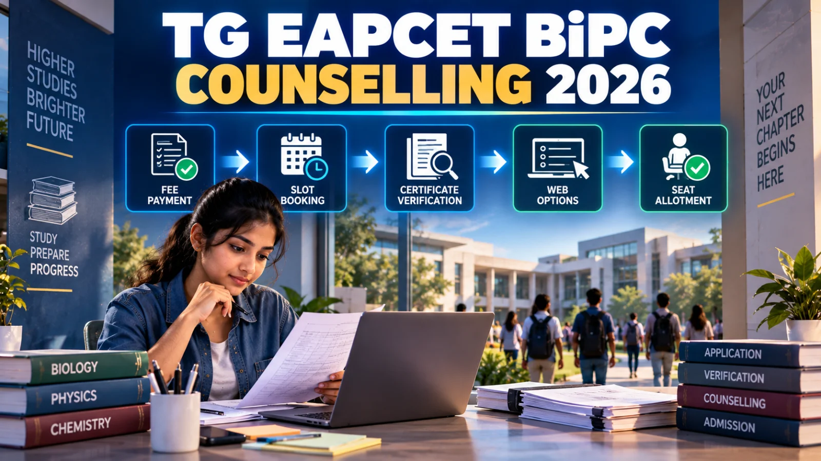 Student reviewing TG EAPCET BiPC counselling steps and current schedule