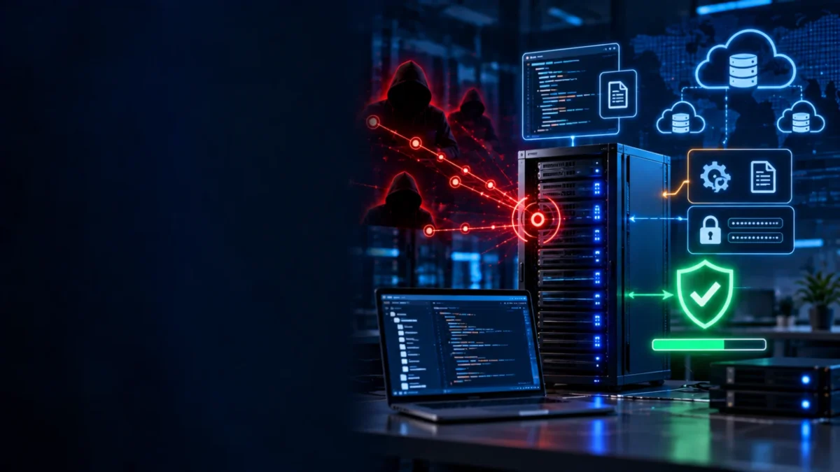 Exposed development server with network scanning, sensitive-file and patch verification cues