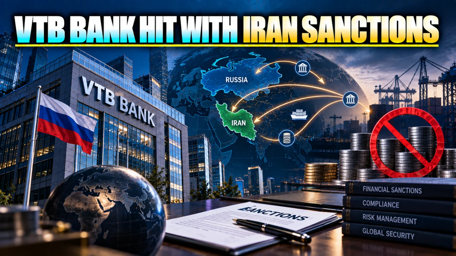 VTB Bank Iran sanctions illustration showing U.S. OFAC designation and cross-border banking restrictions